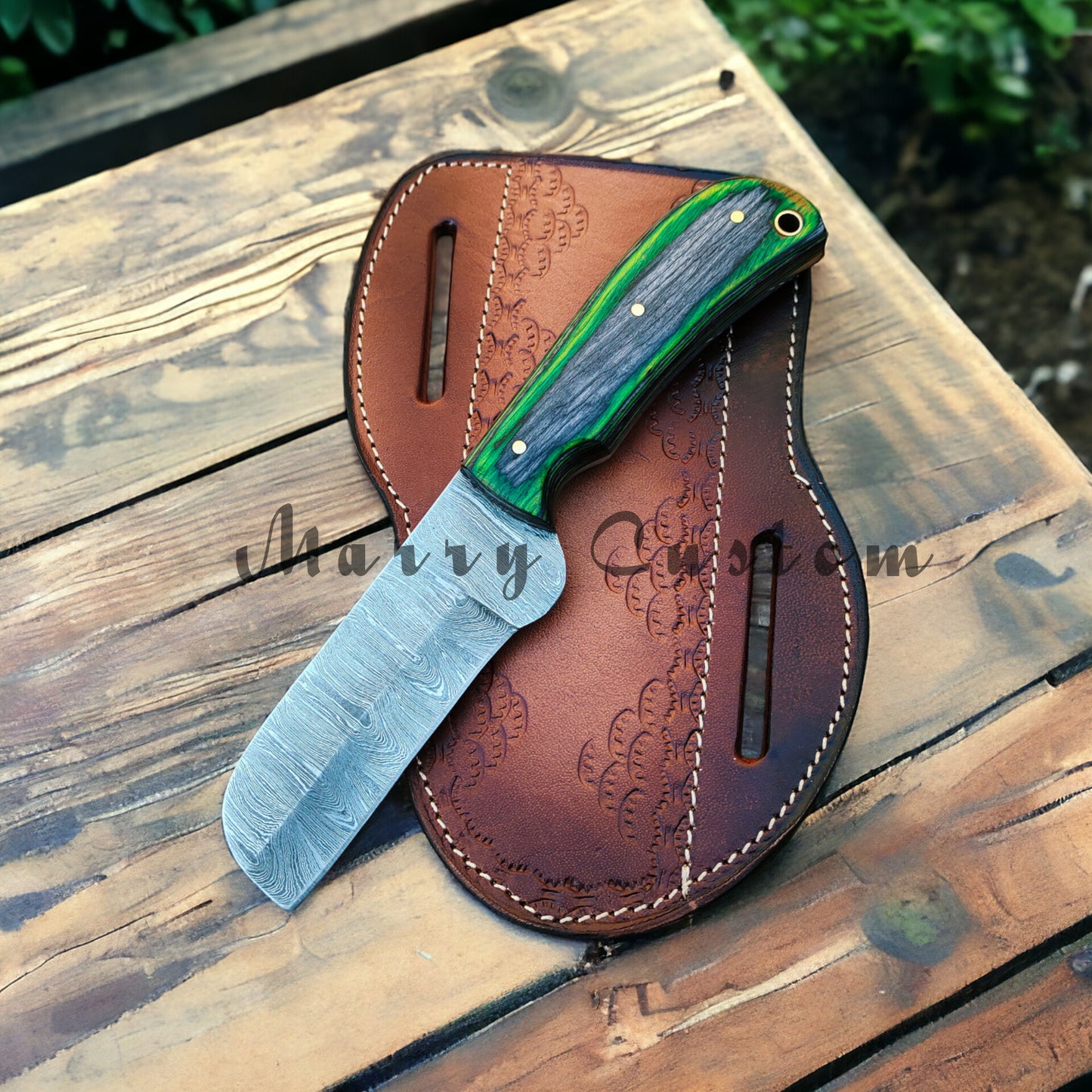 Marry Custom Damascus Steel Knife, Damascus Steel Bull Cutter Knife With Sheath - Cowboy Knife Hunting Knife with Sheath MC-16 Christmas Gift for him