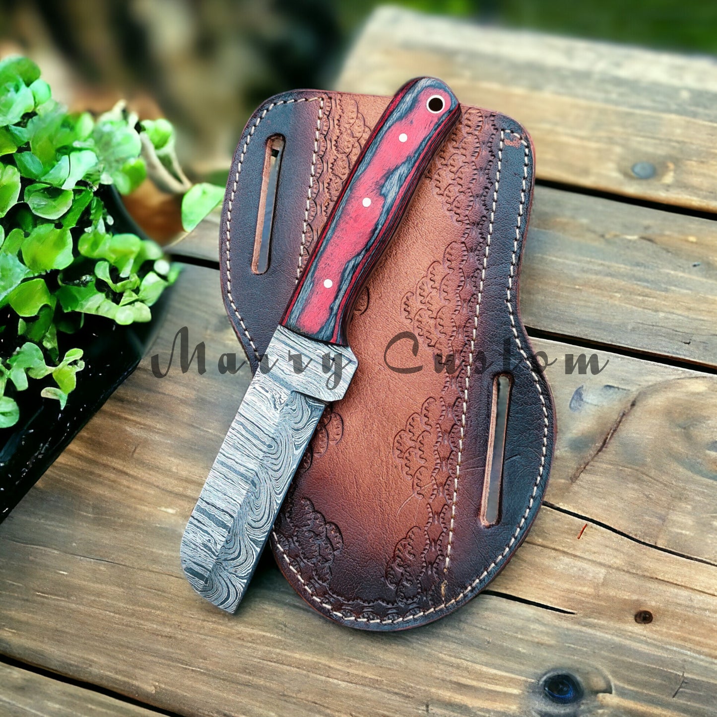 Marry Custom Damascus Steel Knife, Damascus Steel Bull Cutter Knife With Sheath - Cowboy Knife Hunting Knife with Sheath MC-16 Christmas Gift for him