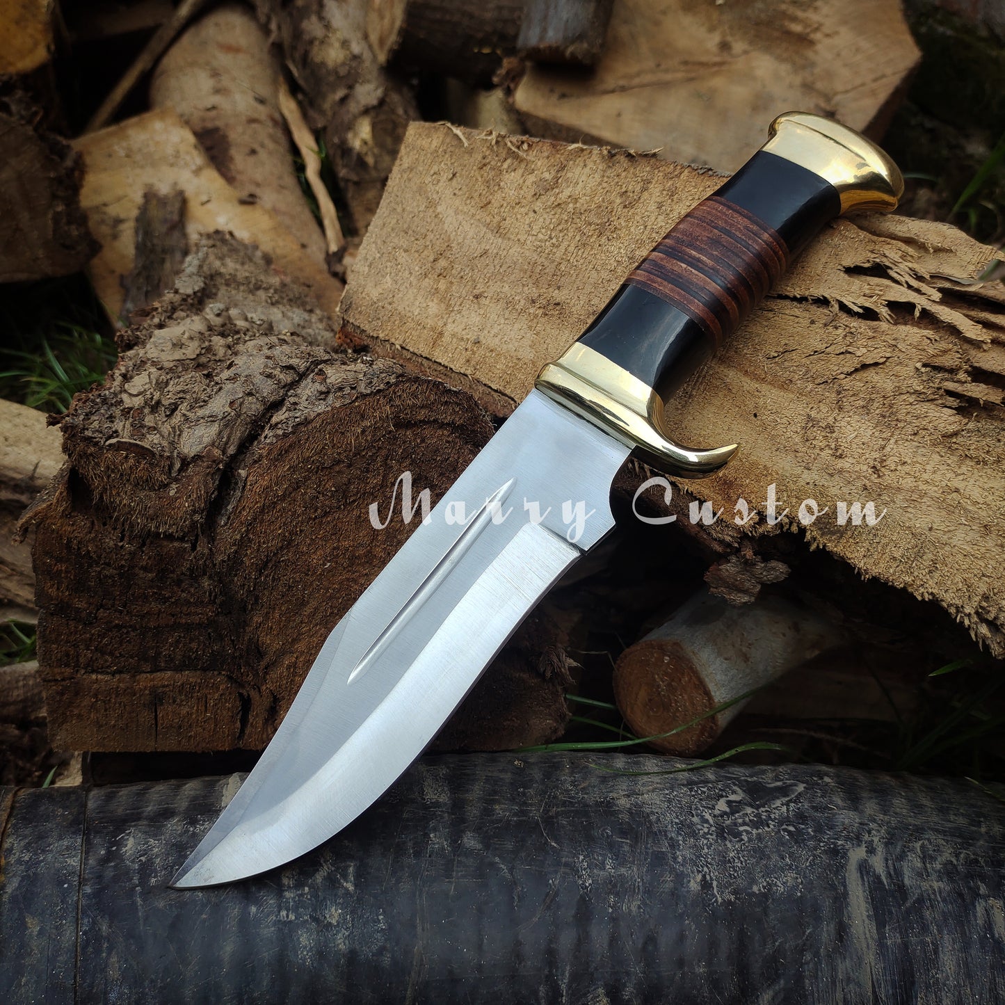 Marry Custom Crocodile Dundee Handmade Bowie Knife High Carbon Steel Bowie Machete Fixed Hunting Knife for Camping Halloween Gift Christmas Birthday Gift MC-54