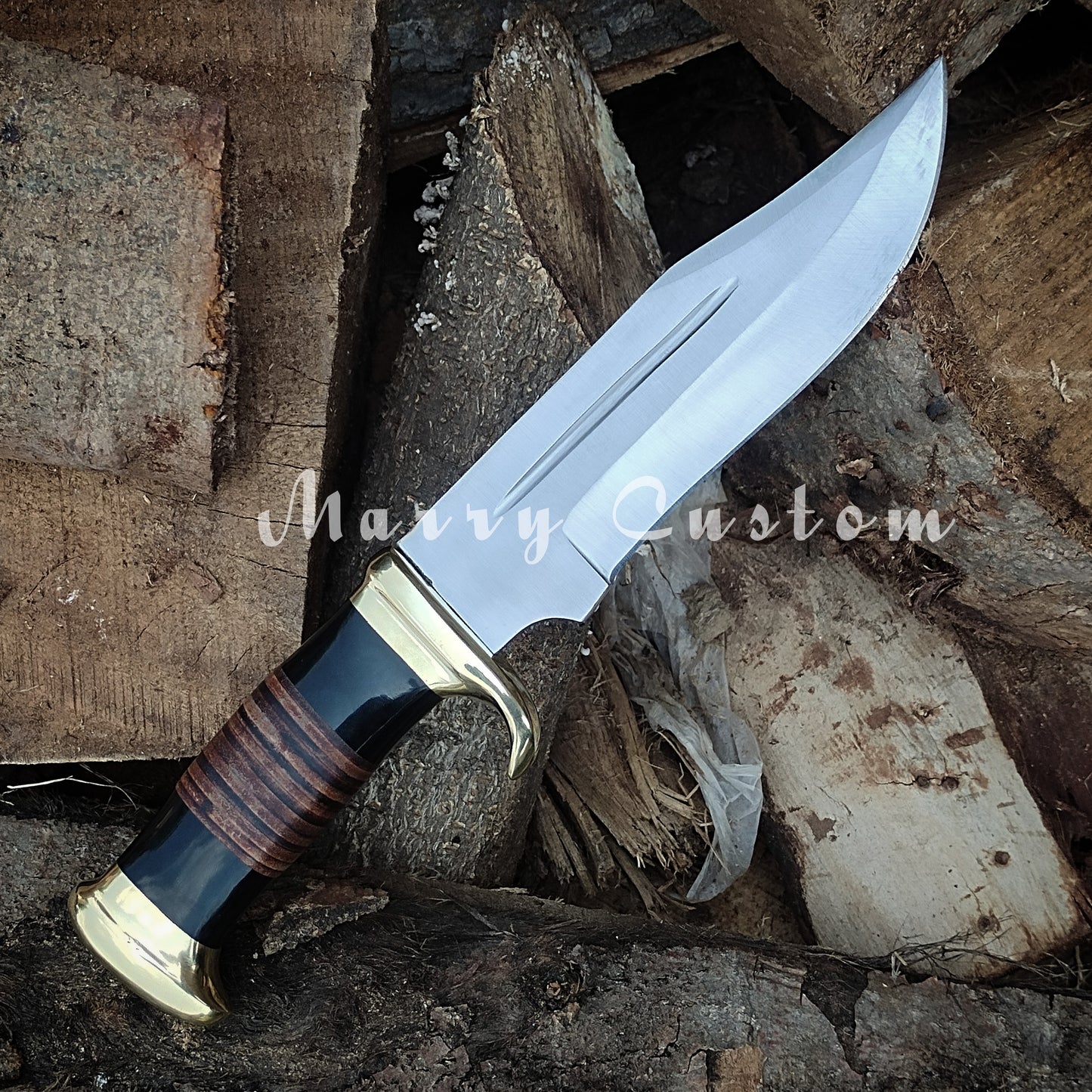 Marry Custom Crocodile Dundee Handmade Bowie Knife High Carbon Steel Bowie Machete Fixed Hunting Knife for Camping Halloween Gift Christmas Birthday Gift MC-54
