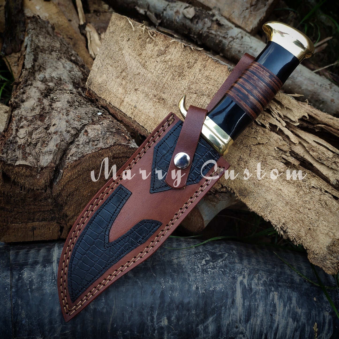 Marry Custom Crocodile Dundee Handmade Bowie Knife High Carbon Steel Bowie Machete Fixed Hunting Knife for Camping Halloween Gift Christmas Birthday Gift MC-54