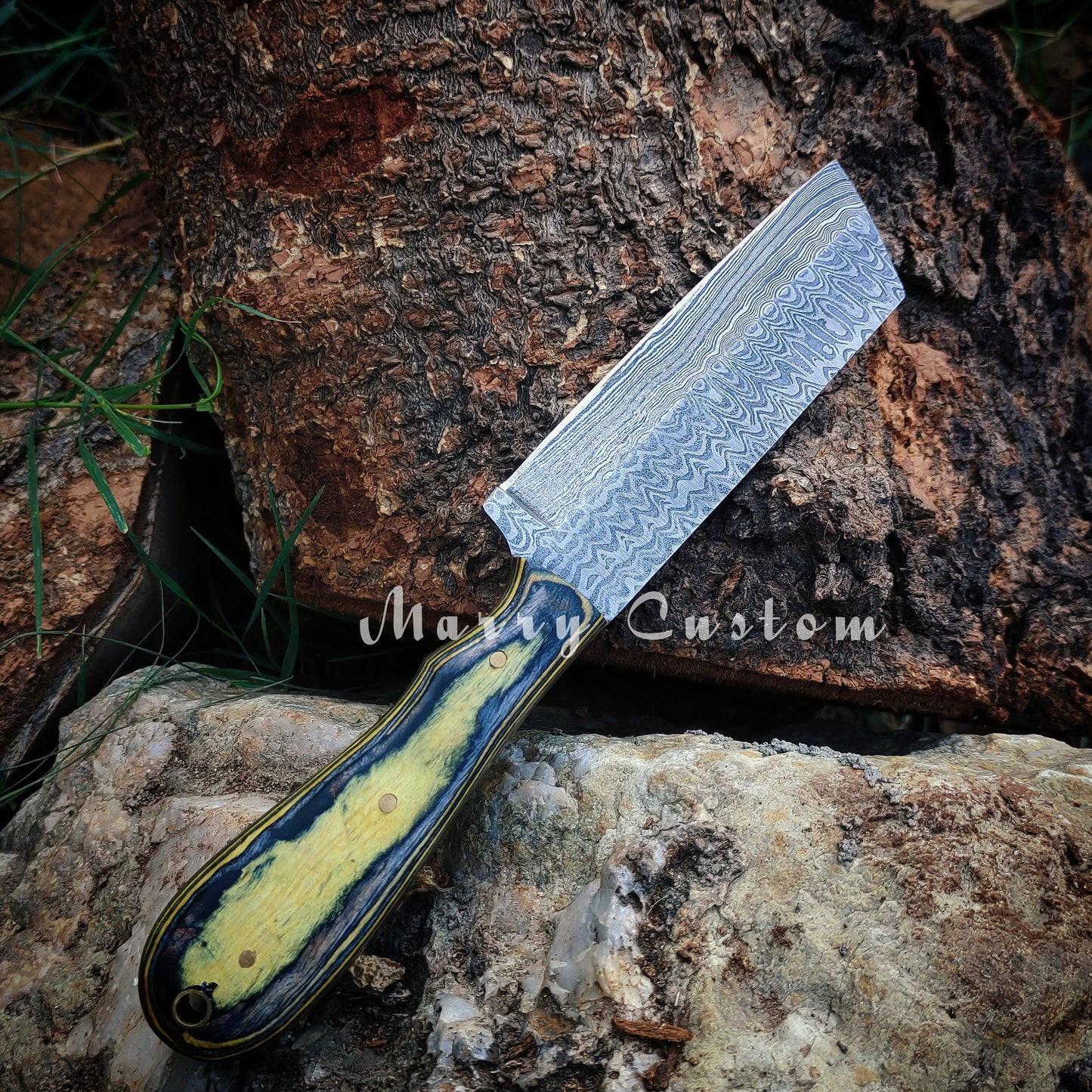 Marry Custom Damascus Steel Bull Cutter Knife with Sheath - Cowboy Knife Hunting Knife MC-24 Christmas Gift for him
