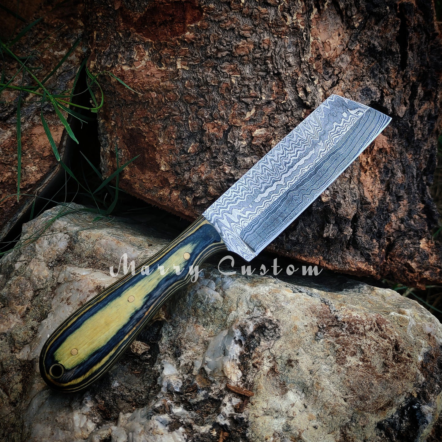 Marry Custom Damascus Steel Bull Cutter Knife with Sheath - Cowboy Knife Hunting Knife MC-24 Christmas Gift for him