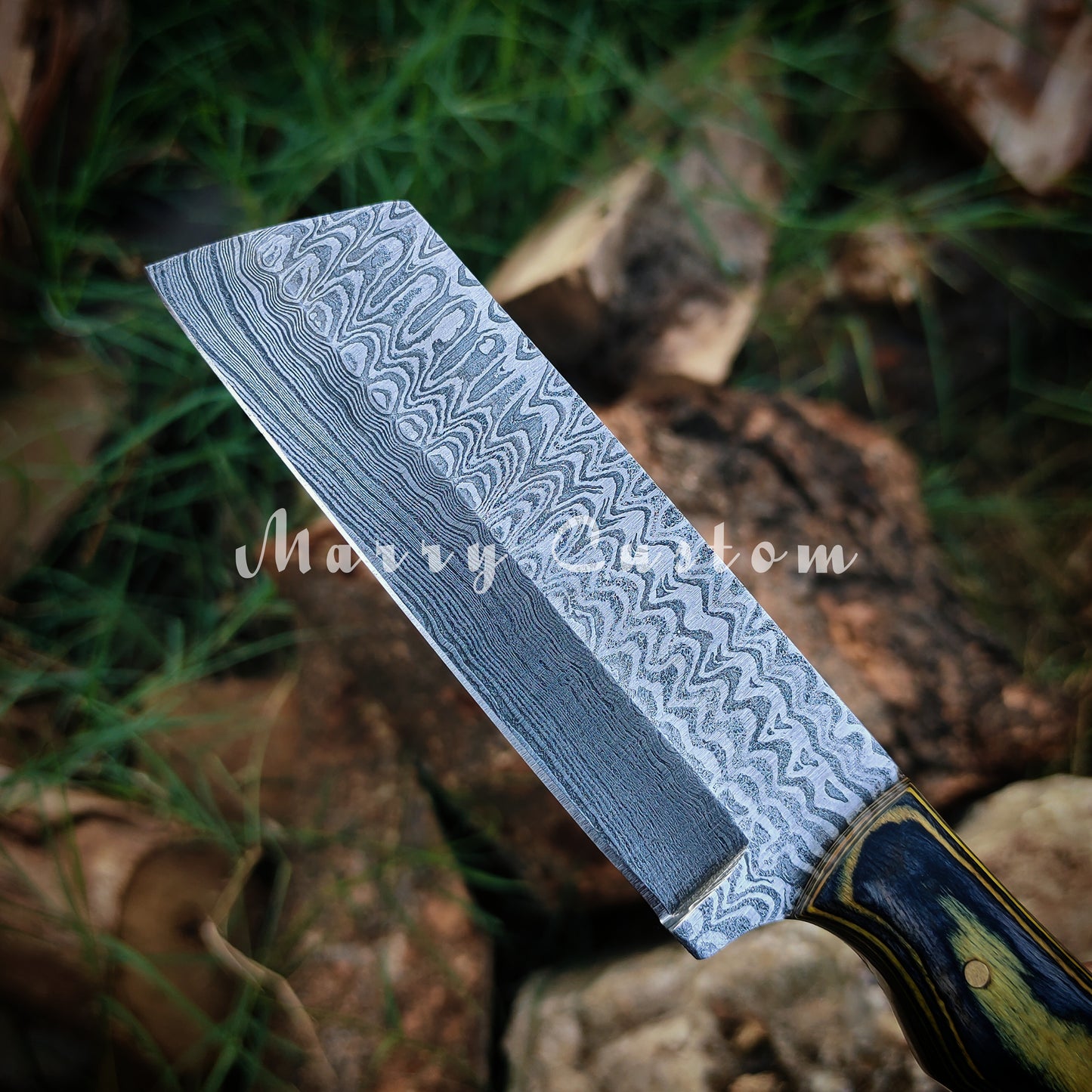 Marry Custom Damascus Steel Bull Cutter Knife with Sheath - Cowboy Knife Hunting Knife MC-24 Christmas Gift for him