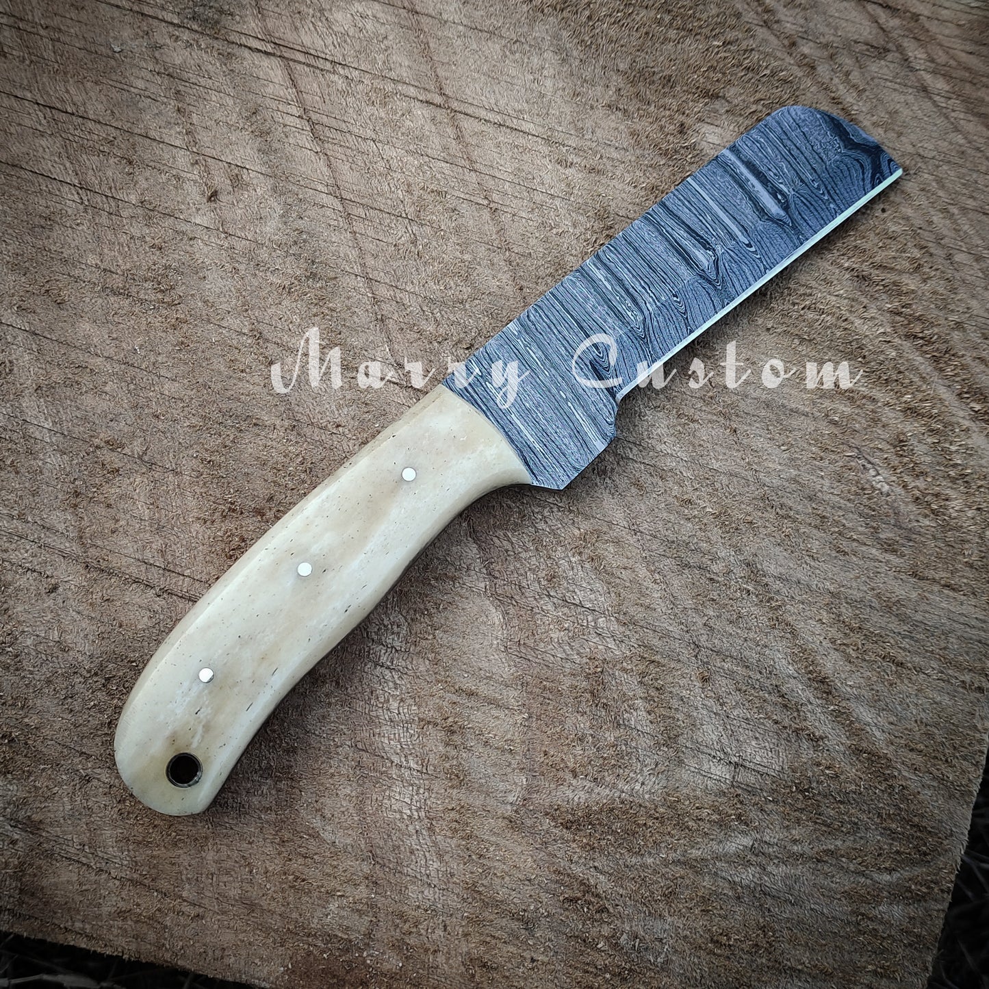 Marry Custom Damascus Steel Bull Cutter Knife with Sheath - Cowboy Knife Hunting Knife Bone Handle MC-19 Christmas Gift for him