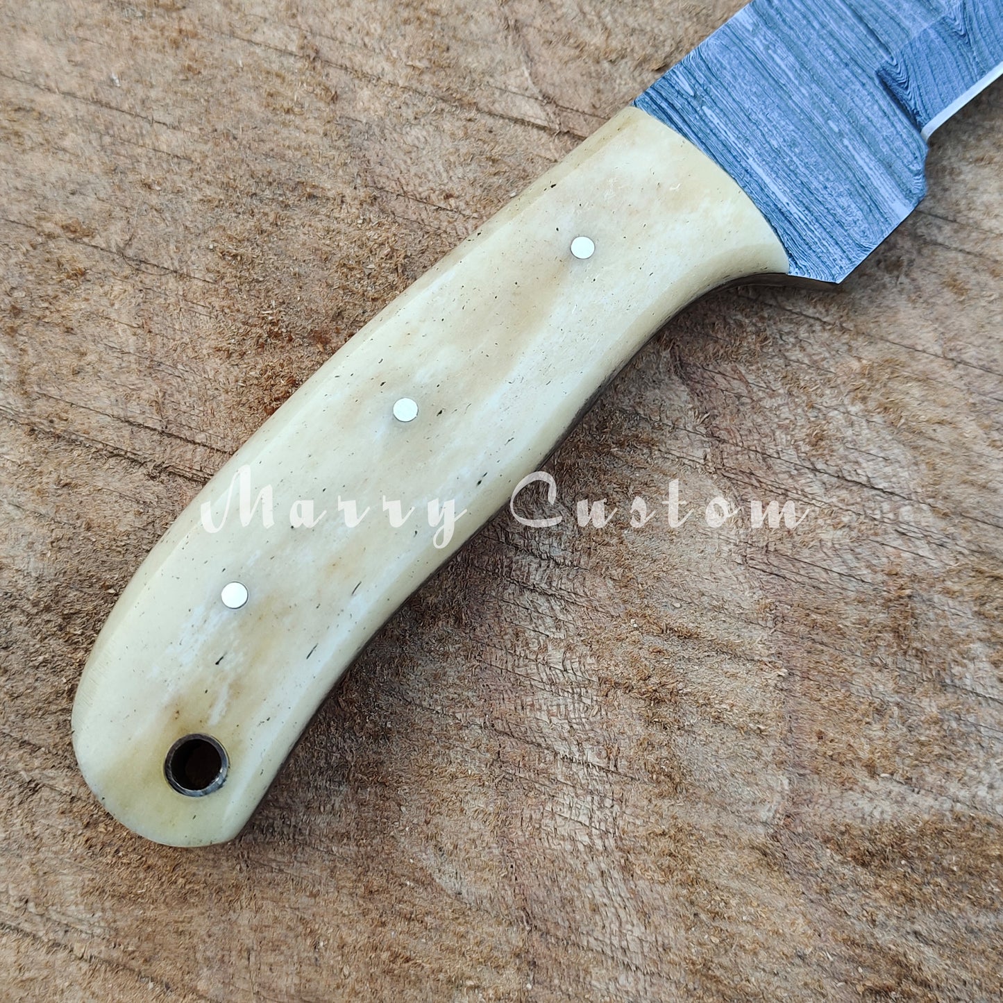 Marry Custom Damascus Steel Bull Cutter Knife with Sheath - Cowboy Knife Hunting Knife Bone Handle MC-19 Christmas Gift for him