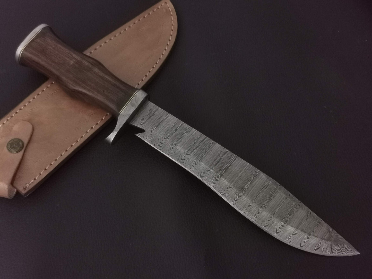 14" CUSTOM HAND MADE DAMASCUS STEEL BOWIE KNIFE ROSEWOOD HANDLE WITH SHEATH