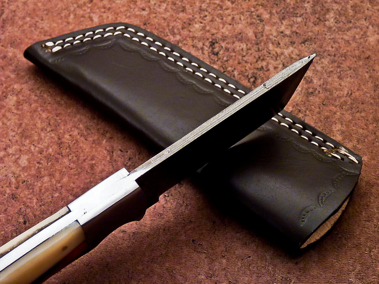MARRY CUSTOM HAND FORGED DAMASCUS STEEL 8.0" SKINNING HUNTING KNIFE WITH SHEATH