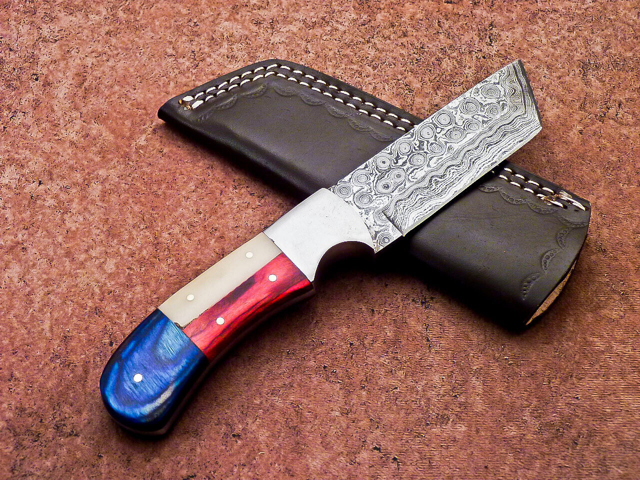 MARRY CUSTOM HAND FORGED DAMASCUS STEEL 8.0" SKINNING HUNTING KNIFE WITH SHEATH