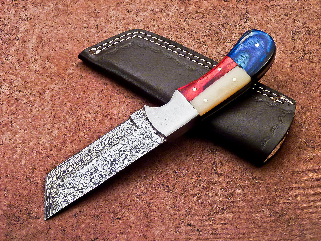 MARRY CUSTOM HAND FORGED DAMASCUS STEEL 8.0" SKINNING HUNTING KNIFE WITH SHEATH