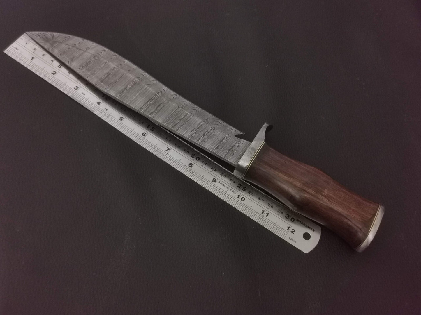 14" CUSTOM HAND MADE DAMASCUS STEEL BOWIE KNIFE ROSEWOOD HANDLE WITH SHEATH