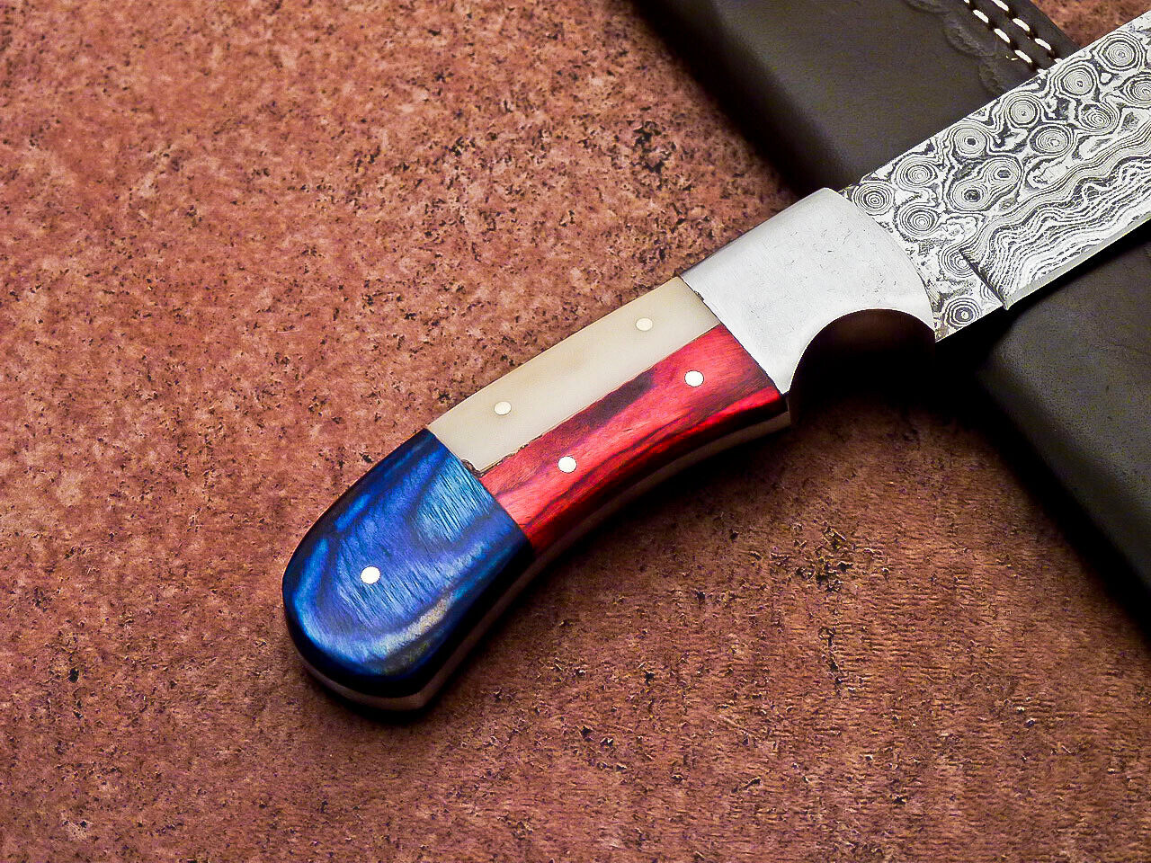 MARRY CUSTOM HAND FORGED DAMASCUS STEEL 8.0" SKINNING HUNTING KNIFE WITH SHEATH