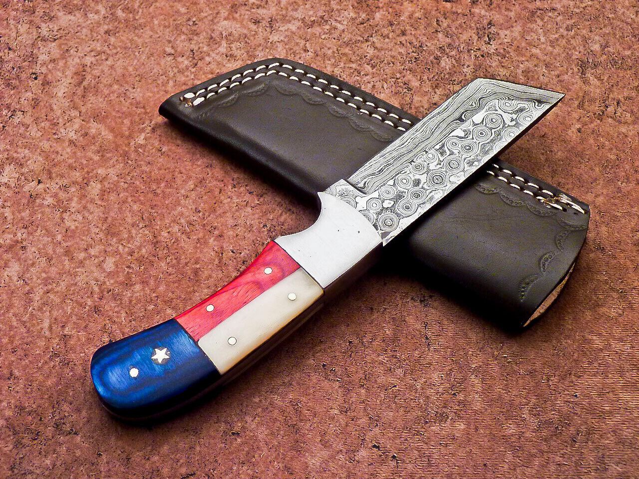 MARRY CUSTOM HAND FORGED DAMASCUS STEEL 8.0" SKINNING HUNTING KNIFE WITH SHEATH