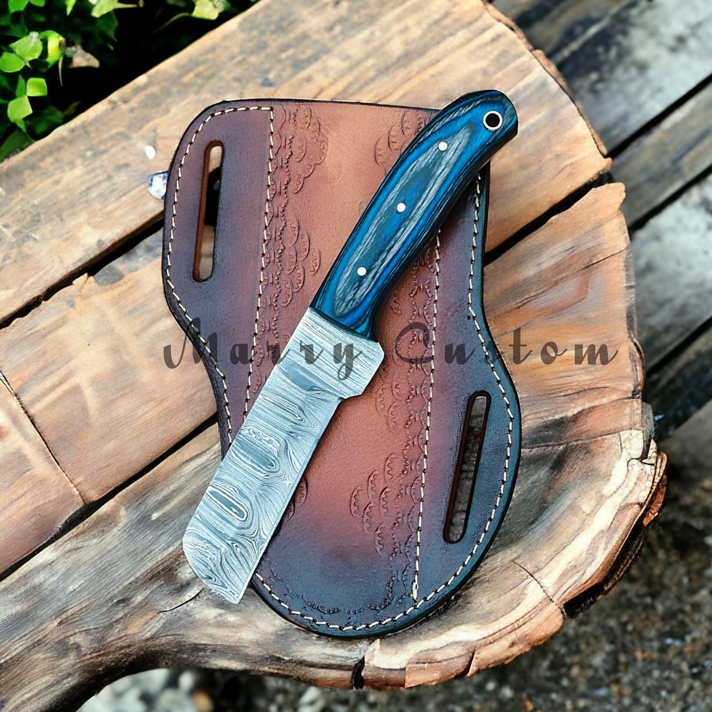 Marry Custom Damascus Steel Knife, Damascus Steel Bull Cutter Knife With Sheath - Cowboy Knife Hunting Knife with Sheath MC-16 Christmas Gift for him