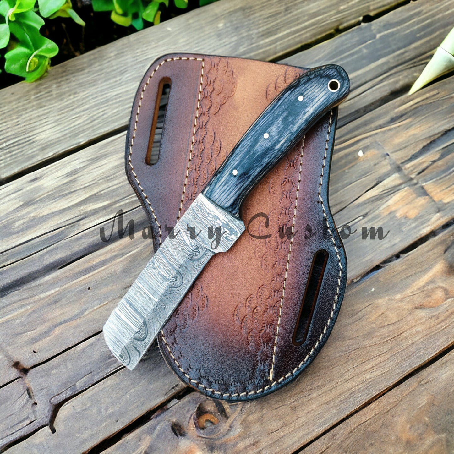 Marry Custom Damascus Steel Knife, Damascus Steel Bull Cutter Knife With Sheath - Cowboy Knife Hunting Knife with Sheath MC-16 Christmas Gift for him