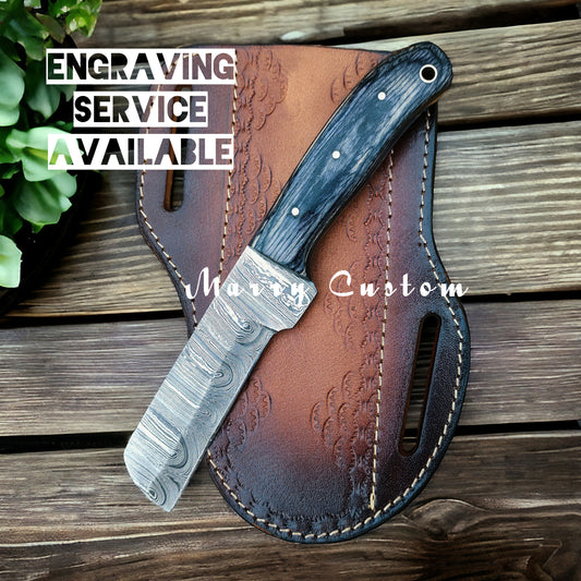 Marry Custom Damascus Steel Bull Cutter Knife with Sheath - Cowboy Knife Hunting Knife Black Exotic Wood Handle MC-18 Christmas Gift for him