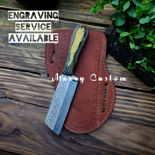 Marry Custom Damascus Steel Bull Cutter Knife with Sheath - Cowboy Knife Hunting Knife MC-24 Christmas Gift for him