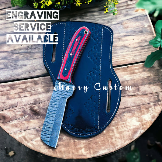 Marry Custom Damascus Steel Bull Cutter Knife with Sheath - Cowboy Knife Hunting Knife MC-25 Christmas Gift for him