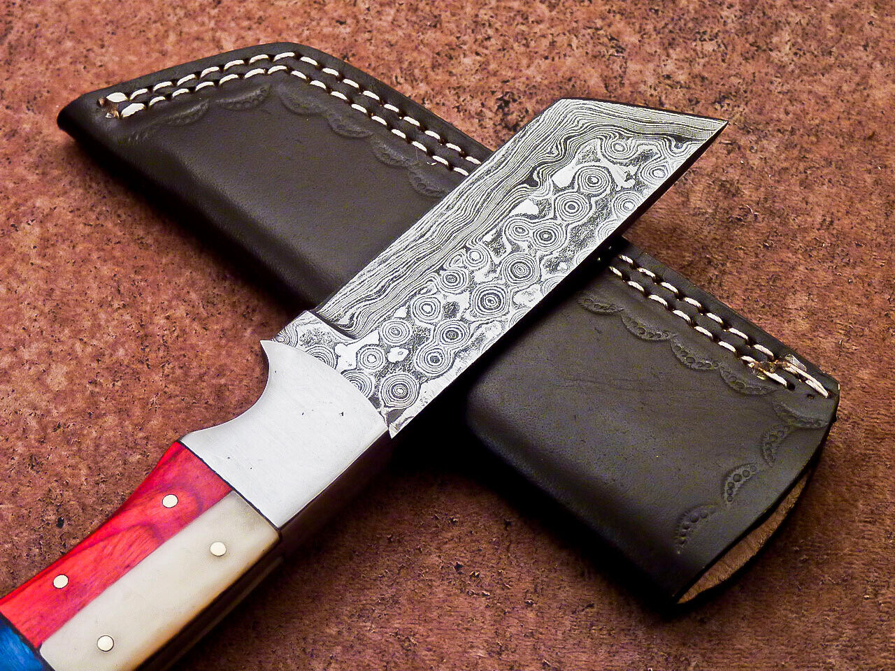 MARRY CUSTOM HAND FORGED DAMASCUS STEEL 8.0" SKINNING HUNTING KNIFE WITH SHEATH