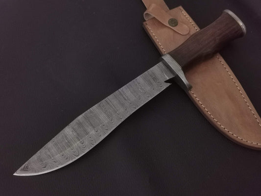 14" CUSTOM HAND MADE DAMASCUS STEEL BOWIE KNIFE ROSEWOOD HANDLE WITH SHEATH