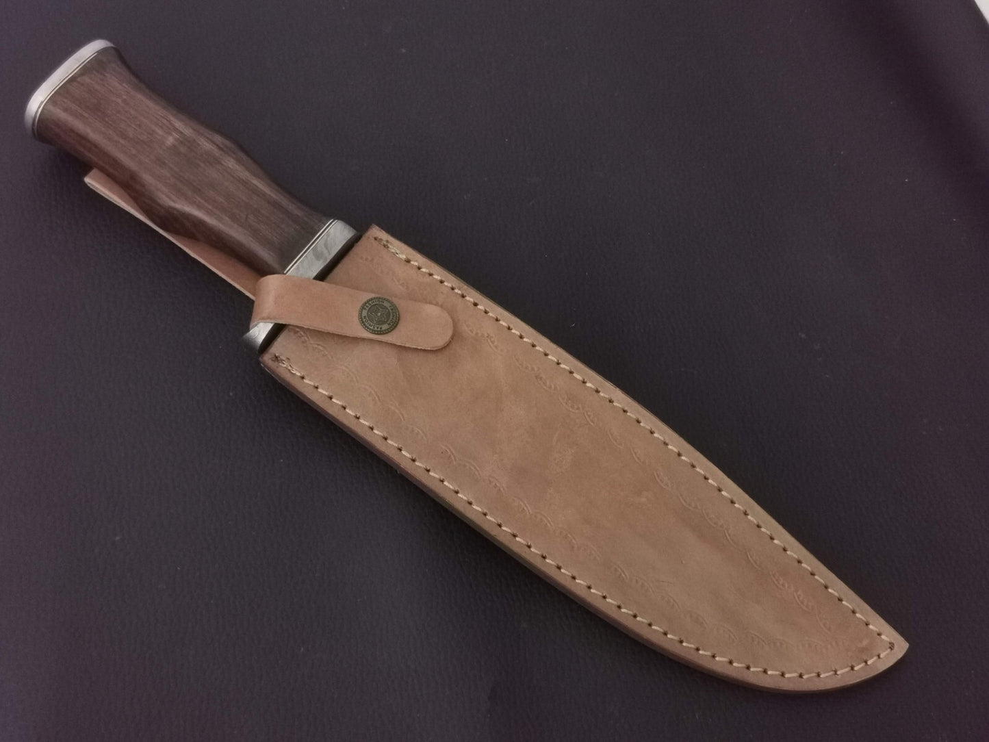 14" CUSTOM HAND MADE DAMASCUS STEEL BOWIE KNIFE ROSEWOOD HANDLE WITH SHEATH